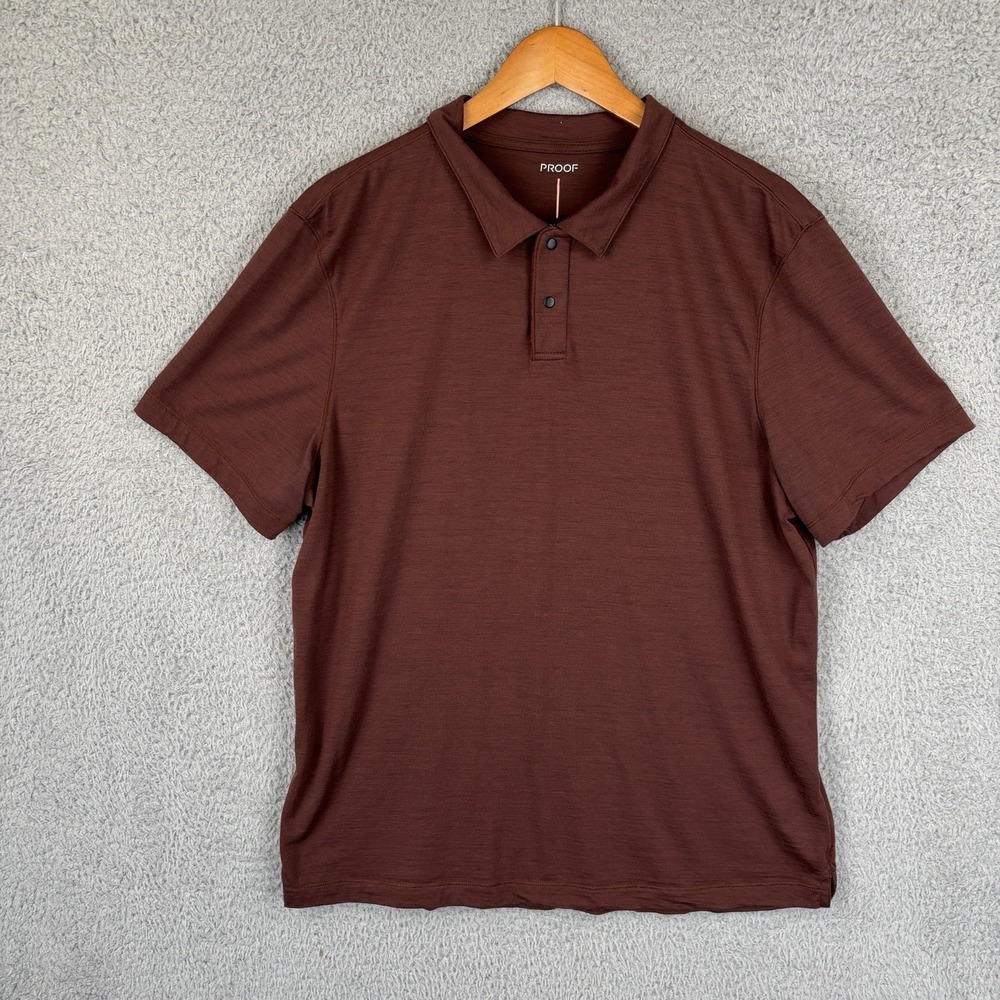 Proof 72 Hour Polo Shirt Mens XL Brown Merino Wool Blend Performance